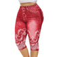 Printed False Denim Yoga Pant 3\4 Women Jeans Leggings High Waist Breeches  Pants Super Elastic Jeggings Plus Size 5XL