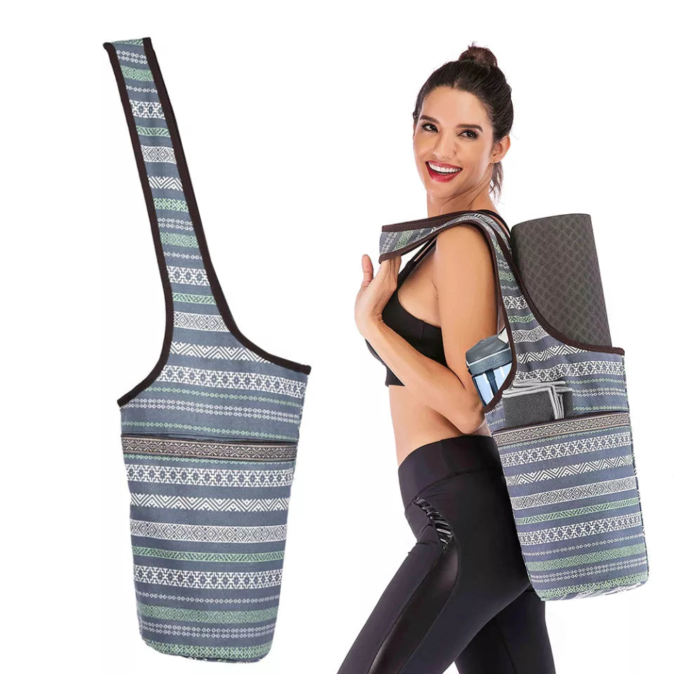 Fashion Yoga Mat Bag Canvas Yoga Bag Large Size Zipper Pocket Fit Most Size Mats Yoga Mat Tote Sling Carrier Fitness Supplies