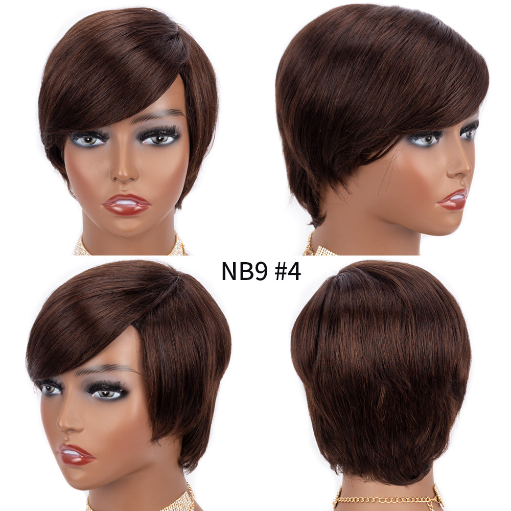 Short Pixie Cut Wig Cheap Human Hair Wigs Straight Bob Wigs With Bangs Full Machine Human Hair Wig for Black Women Black & Ombre