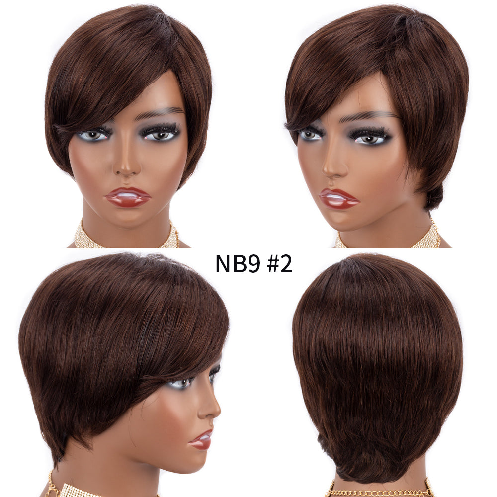 Short Pixie Cut Wig Cheap Human Hair Wigs Straight Bob Wigs With Bangs Full Machine Human Hair Wig for Black Women Black & Ombre