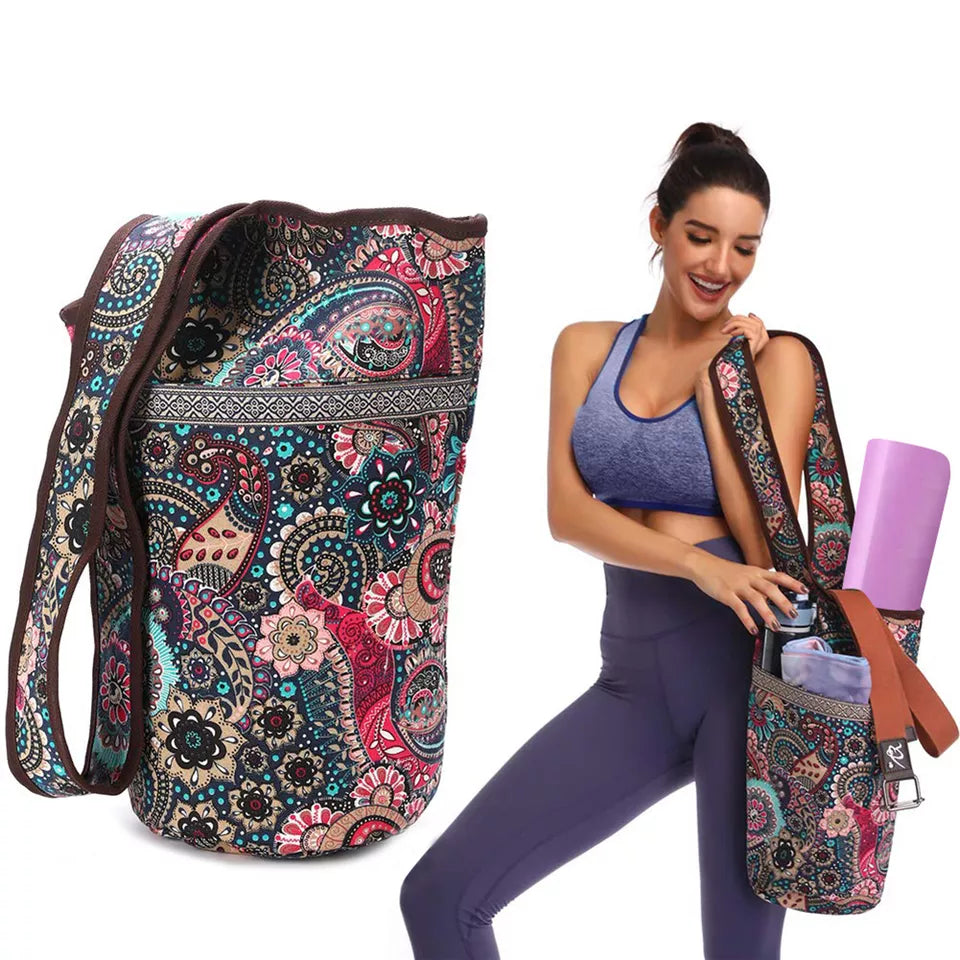 Fashion Yoga Mat Bag Canvas Yoga Bag Large Size Zipper Pocket Fit Most Size Mats Yoga Mat Tote Sling Carrier Fitness Supplies