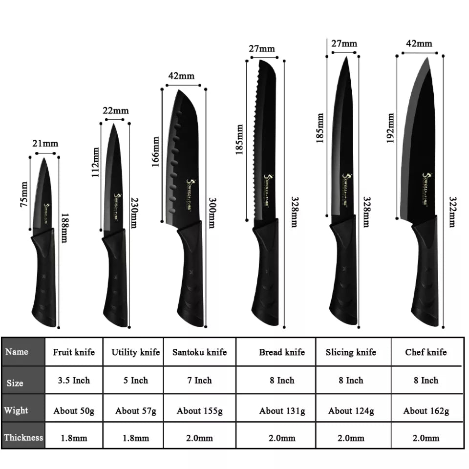 Sowoll 8'' Knife Holder Stainless Steel 8pcs Kitchen Cooking Knife Set Chef Slicing Bread Santoku Utility Paring Knife Sharpener